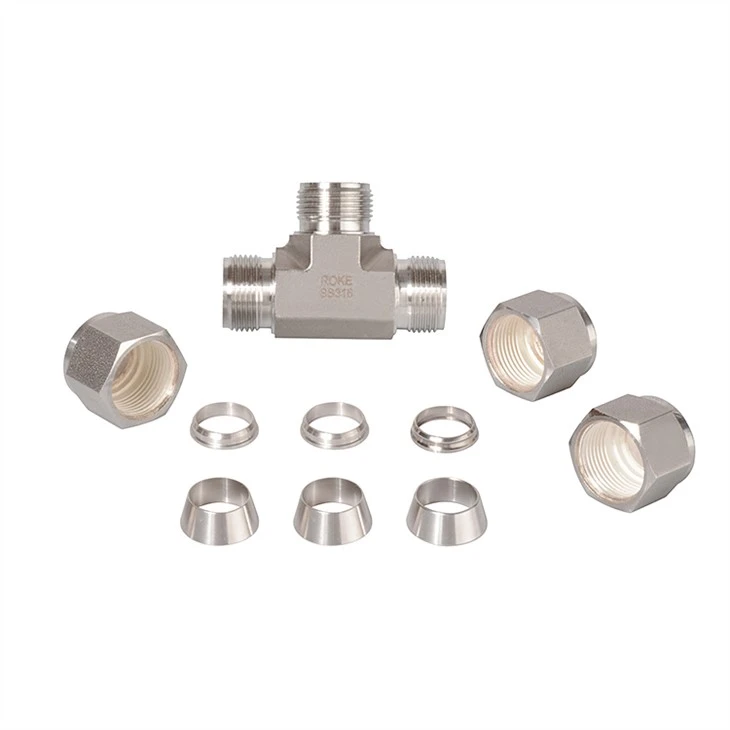 OD 3/8 Stainless Steel 304 Double Ferrule Equal Union Tee